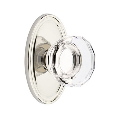 Emtek 8120-LW-US14 Lowell Crystal Door Knob Passage Set With Oval Rosette Polished Nickel