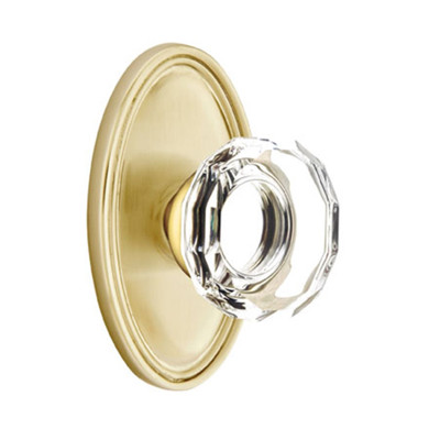 Emtek 8120-LW-US4 Lowell Crystal Door Knob Passage Set With Oval Rosette Satin Brass