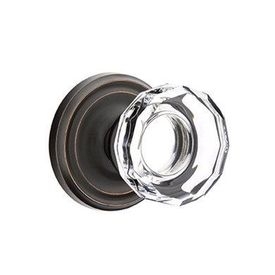 Emtek 8200-LW-US10B Lowell Crystal Door Knob Privacy Set With Regular Rosette Oil Rubbed Bronze
