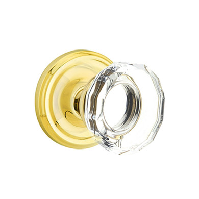 Emtek 8200-LW-US3 Lowell Crystal Door Knob Privacy Set With Regular Rosette Polished Brass