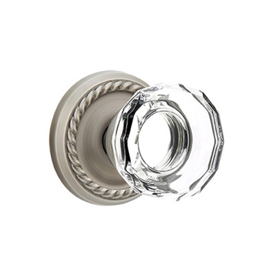 Emtek 8201-LW-US15A Lowell Crystal Door Knob Privacy Set With Rope Rosette Pewter