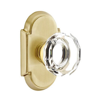 Emtek 8208-LW-US4 Lowell Crystal Door Knob Privacy Set With #8 Rosette Satin Brass