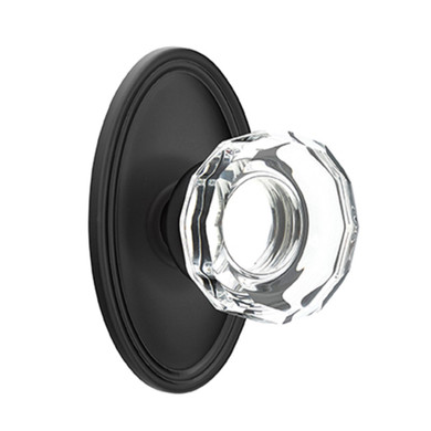Emtek 8220-LW-US19 Lowell Crystal Door Knob Privacy Set With Oval Rosette Flat Black