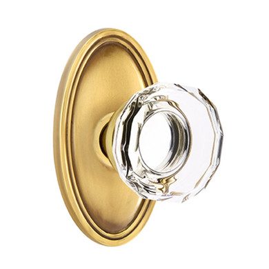 Emtek 8220-LW-US7 Lowell Crystal Door Knob Privacy Set With Oval Rosette French Antique