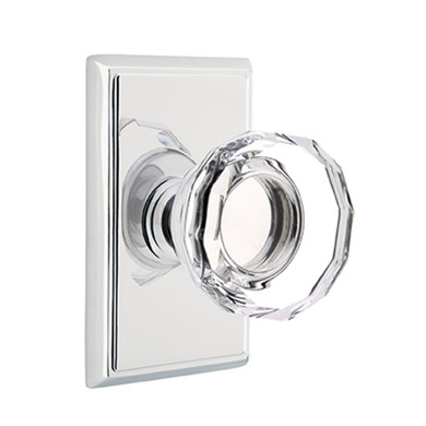 Emtek 8221-LW-US26 Lowell Crystal Door Knob Privacy Set With Rectangular Rosette Polished Chrome
