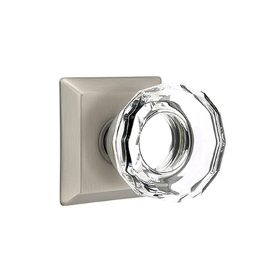 Emtek 8231-LW-US15A Lowell Crystal Door Knob Privacy Set With Quincy Rosette Pewter