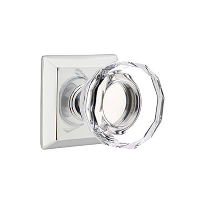 Emtek 8231-LW-US26 Lowell Crystal Door Knob Privacy Set With Quincy Rosette Polished Chrome