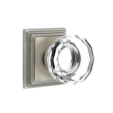 Emtek 8261-LW-US15A Lowell Crystal Door Knob Privacy Set With Wilshire Rosette Pewter