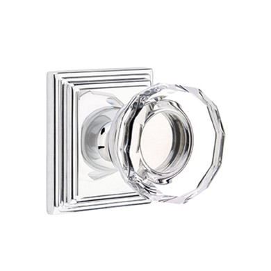 Emtek 8261-LW-US26 Lowell Crystal Door Knob Privacy Set With Wilshire Rosette Polished Chrome