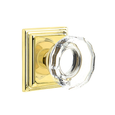 Emtek 8261-LW-US3 Lowell Crystal Door Knob Privacy Set With Wilshire Rosette Polished Brass