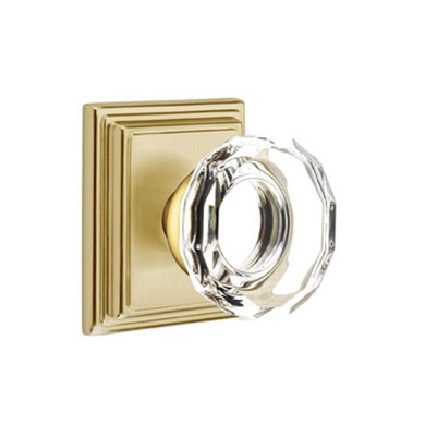 Emtek 8261-LW-US4 Lowell Crystal Door Knob Privacy Set With Wilshire Rosette Satin Brass