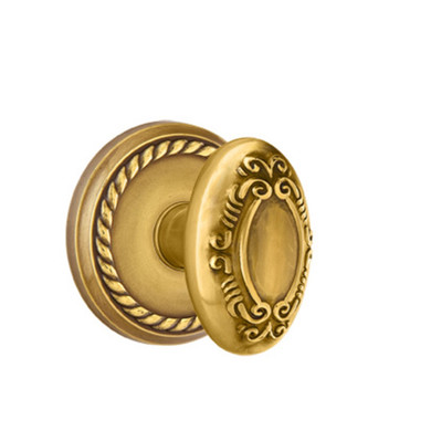 Emtek 8201-V-US7 Victoria Door Knob Privacy Set With Rope Rosette French Antique