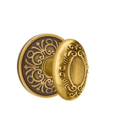 Emtek 8206-V-US7 Victoria Door Knob Privacy Set With Lancaster Rosette French Antique