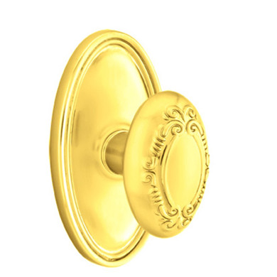 Emtek 8220-V-US3 Victoria Door Knob Privacy Set With Oval Rosette Polished Brass