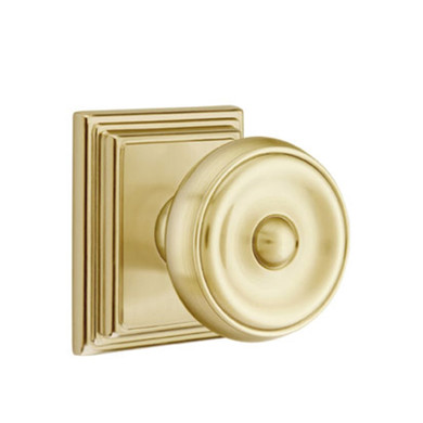 Emtek 8261-W-US4 Waverly Door Knob Privacy Set With Wilshire Rosette Satin Brass