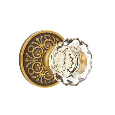 Emtek 8056-AS-US7 Astoria Clear Crystal Door Knob Dummy Set With Lancaster Rosette French Antique