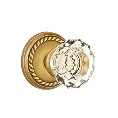 Emtek 8101-AS-US7 Astoria Clear Crystal Door Knob Passage Set With Rope Rosette French Antique
