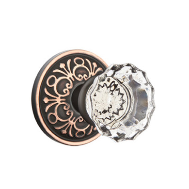 Emtek 8106-AS-US10B Astoria Clear Crystal Door Knob Passage Set With Lancaster Rosette Oil Rubbed Bronze