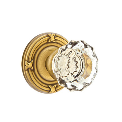 Emtek 8107-AS-US7 Astoria Clear Crystal Door Knob Passage Set With Ribbon & Reed Rosette French Antique
