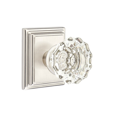 Emtek 8161-AS-US15 Astoria Clear Crystal Door Knob Passage Set With Wilshire Rosette Satin Nickel