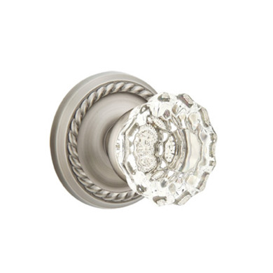 Emtek 8201-AS-US15A Astoria Clear Crystal Door Knob Privacy Set With Rope Rosette Pewter