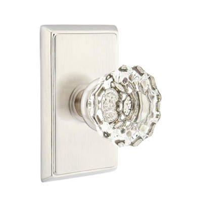 Emtek 8221-AS-US15 Astoria Clear Crystal Door Knob Privacy Set With Rectangular Rosette Satin Nickel