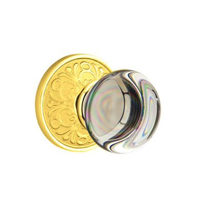 Emtek 8106-PC-US3 Providence Crystal Door Knob Passage Set With Lancaster Rosette Polished Brass