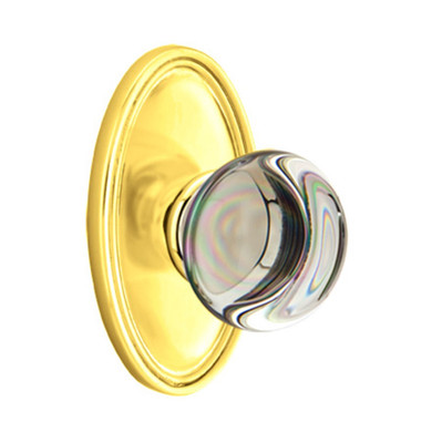 Emtek 8220-PC-US3 Providence Crystal Door Knob Privacy Set With Oval Rosette Polished Brass