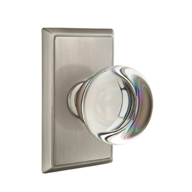 Emtek 8221-PC-US15A Providence Crystal Door Knob Privacy Set With Rectangular Rosette Pewter