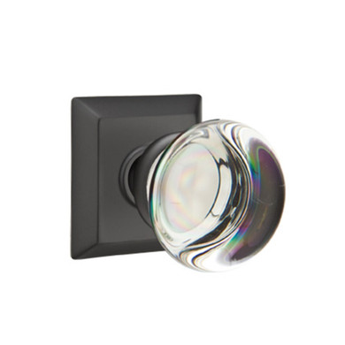Emtek 8231-PC-US19 Providence Crystal Door Knob Privacy Set With Quincy Rosette Flat Black