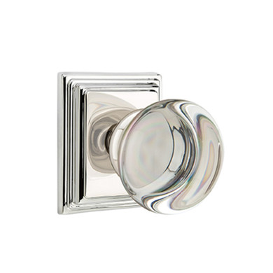 Emtek 8261-PC-US14 Providence Crystal Door Knob Privacy Set With Wilshire Rosette Polished Nickel
