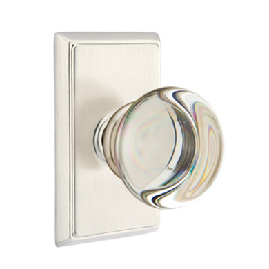 Emtek 8521-PC-US15 Providence Crystal Door Knob Dummy Set With Rectangular Rosette Satin Nickel