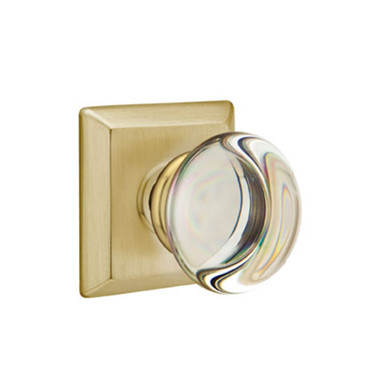 Emtek 8531-PC-US4 Providence Crystal Door Knob Dummy Set With Quincy Rosette Satin Brass