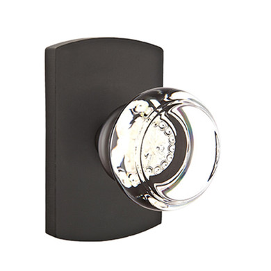 Emtek 7200-GT-FB Georgetown Crystal Door Knob Privacy Set With Sandcast Bronze #4 Rosette Flat Black
