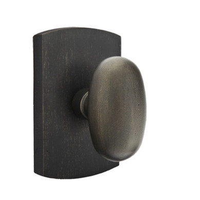 Emtek 7050-BZEG-MB Egg Sandcast Bronze Door Knob Dummy Set With #4 Rosette Medium Bronze