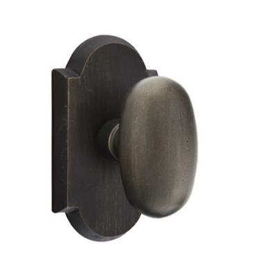 Emtek 7208-BZEG-MB Egg Sandcast Bronze Door Knob Privacy Set With #1 Rosette Medium Bronze