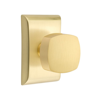 Emtek 5051-FRK-US4 Freestone Door Knob Dummy Set With Neos Rosette Satin Brass