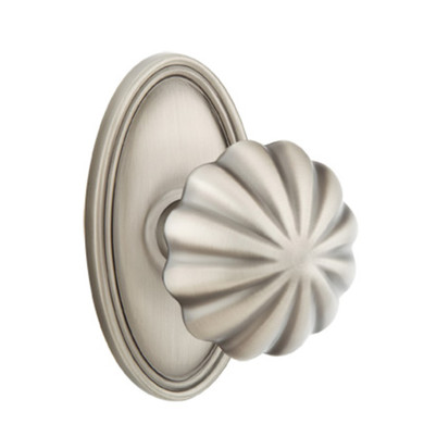 Emtek 8220-MN-US15A Melon Door Knob Privacy Set With Oval Rosette Pewter