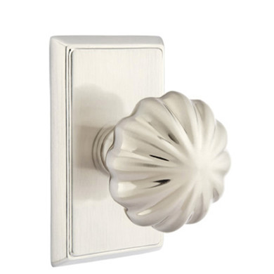 Emtek 8221-MN-US15 Melon Door Knob Privacy Set With Rectangular Rosette Satin Nickel