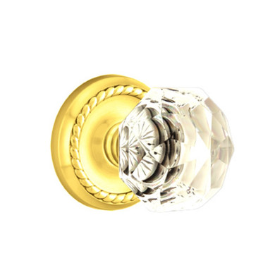 Emtek 8101-CK-US3 Diamond Crystal Door Knob Passage Set With Rope Rosette Polished Brass