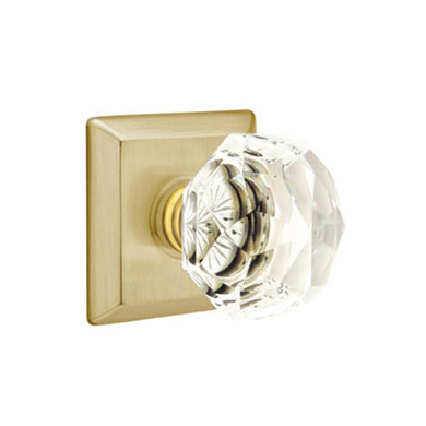Emtek 8131-CK-US4 Diamond Crystal Door Knob Passage Set With Quincy Rosette Satin Brass