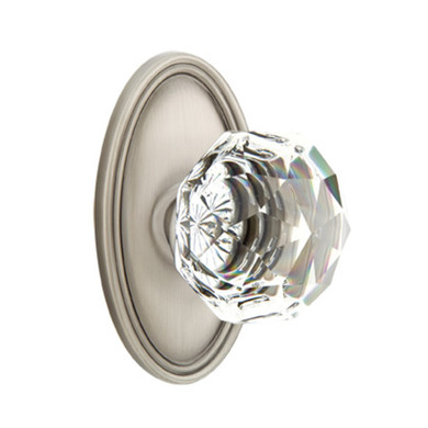 Emtek 8220-CK-US15A Diamond Crystal Door Knob Privacy Set With Oval Rosette Pewter