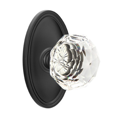 Emtek 8220-CK-US19 Diamond Crystal Door Knob Privacy Set With Oval Rosette Flat Black