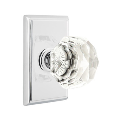 Emtek 8221-CK-US26 Diamond Crystal Door Knob Privacy Set With Rectangular Rosette Polished Chrome