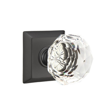 Emtek 8231-CK-US19 Diamond Crystal Door Knob Privacy Set With Quincy Rosette Flat Black