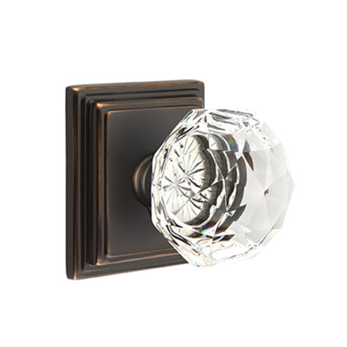 Emtek 8261-CK-US10B Diamond Crystal Door Knob Privacy Set With Wilshire Rosette Oil Rubbed Bronze