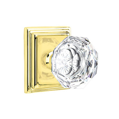 Emtek 8261-CK-US3 Diamond Crystal Door Knob Privacy Set With Wilshire Rosette Polished Brass