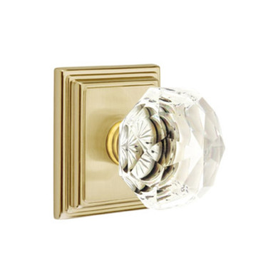 Emtek 8261-CK-US4 Diamond Crystal Door Knob Privacy Set With Wilshire Rosette Satin Brass