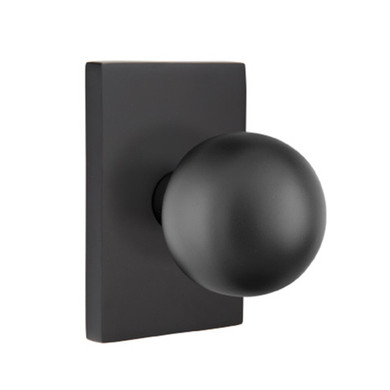 Emtek 5212-OR-US19 Orb Door Knob Privacy Set With Modern Rectangular Rosette Flat Black