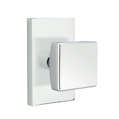 Emtek 5112-SQU-US26 Square Door Knob Passage Set With Modern Rectangular Rosette Polished Chrome